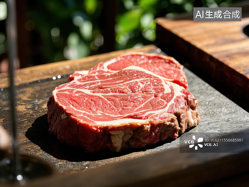 【AI数字艺术】餐桌上的鲜嫩牛排图片素材