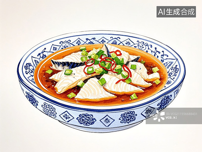 【AI数字艺术】传统美食上海糟溜鱼片（酒糟提鲜的滑嫩黑鱼片）图片素材