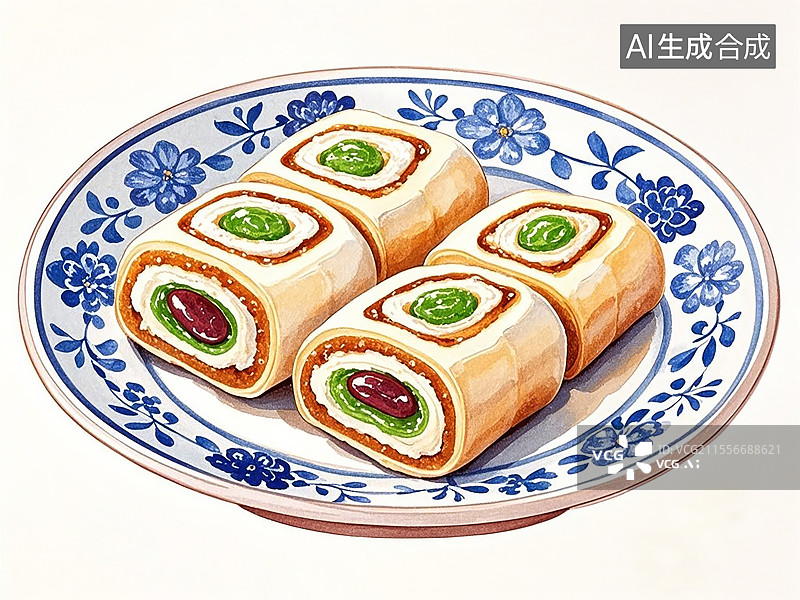 【AI数字艺术】传统美食北京芸豆卷（御膳房白芸豆泥卷果脯）图片素材