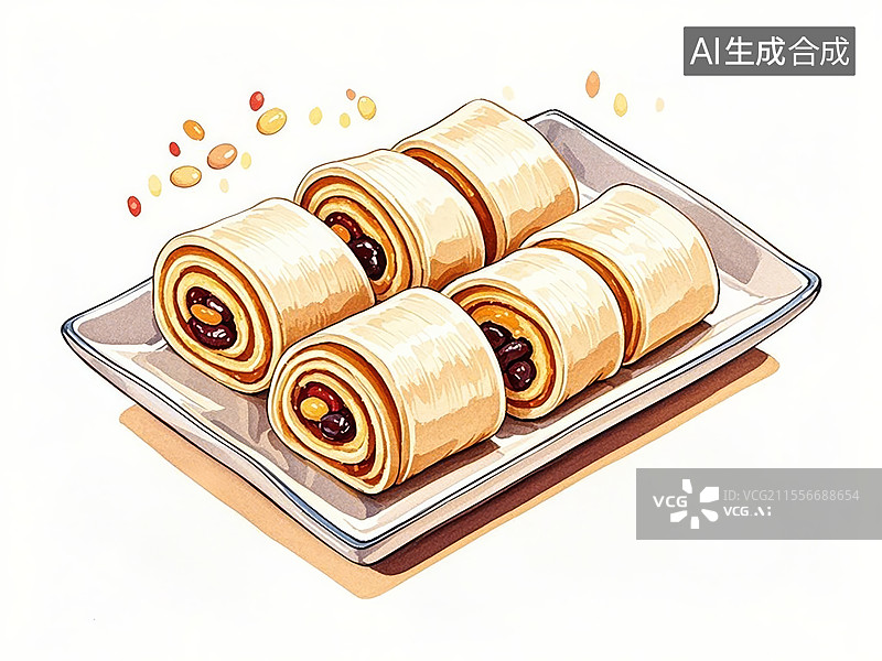 【AI数字艺术】传统美食北京芸豆卷（御膳房白芸豆泥卷果脯）图片素材