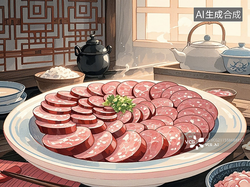 【AI数字艺术】传统美食吉林白肉血肠图片素材