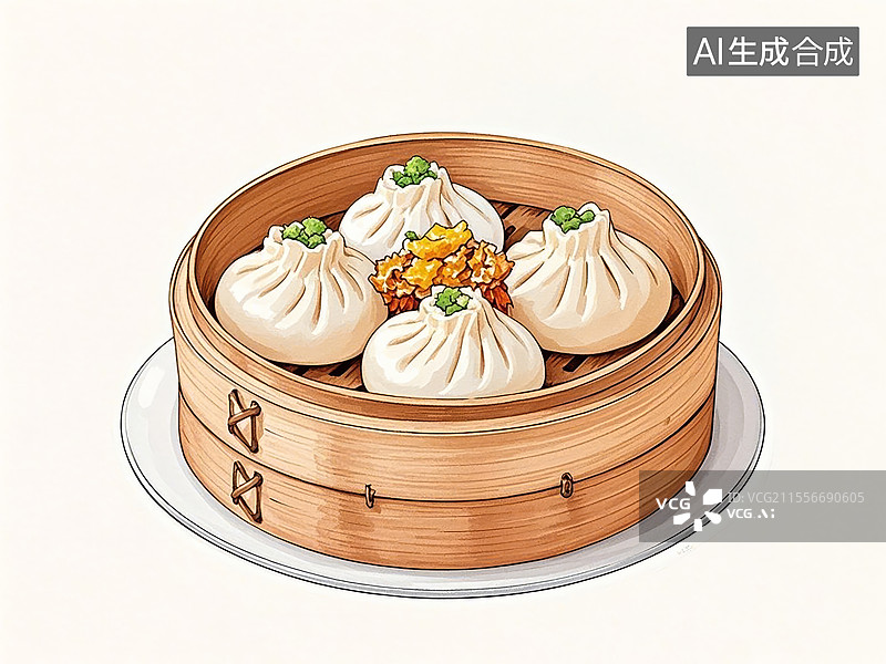 【AI数字艺术】传统美食安徽芜湖蟹黄汤包图片素材