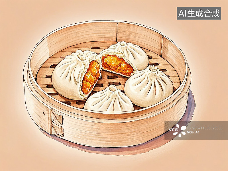 【AI数字艺术】传统美食安徽芜湖蟹黄汤包图片素材