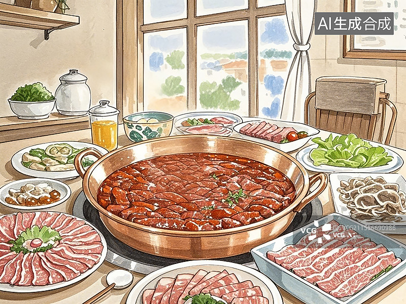 【AI数字艺术】传统美食广东潮汕牛肉火锅（现切牛肉分部位涮煮）图片素材