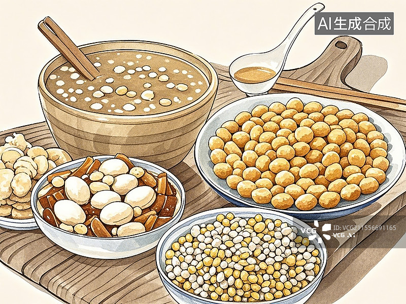 【AI数字艺术】传统美食广西恭城油茶（瑶族特色“打油茶”，姜茶配炸米果）图片素材
