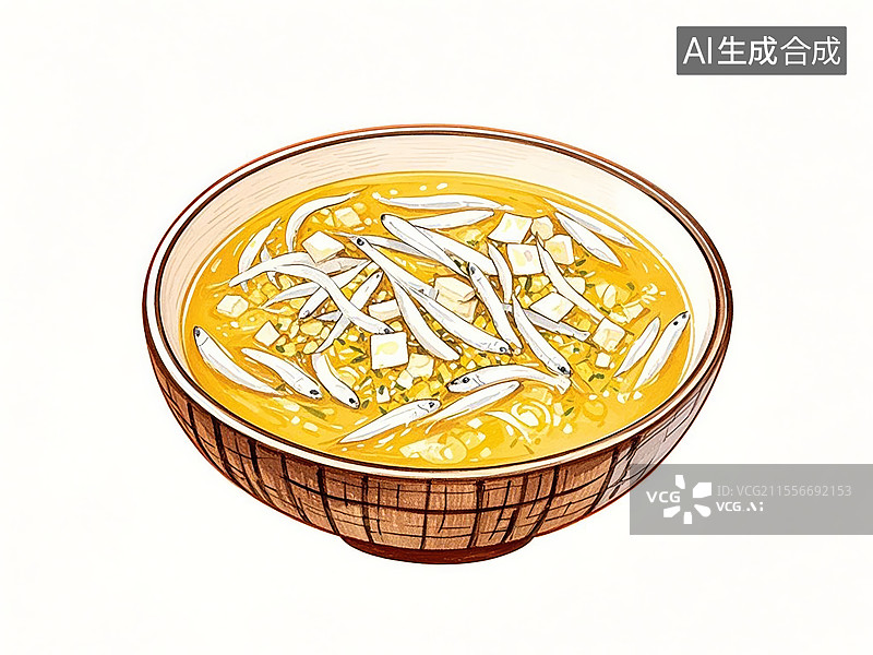 【AI数字艺术】传统美食江西鄱阳湖银鱼羹（淡水银鱼配蛋花炖汤）图片素材