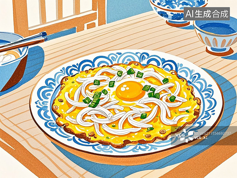 【AI数字艺术】传统美食洞庭湖银鱼煎蛋（淡水银鱼配土鸡蛋香煎）图片素材
