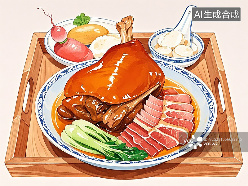 【AI数字艺术】传统美食浙江金华火腿炖蹄髈（“金银蹄”，咸鲜胶质）图片素材