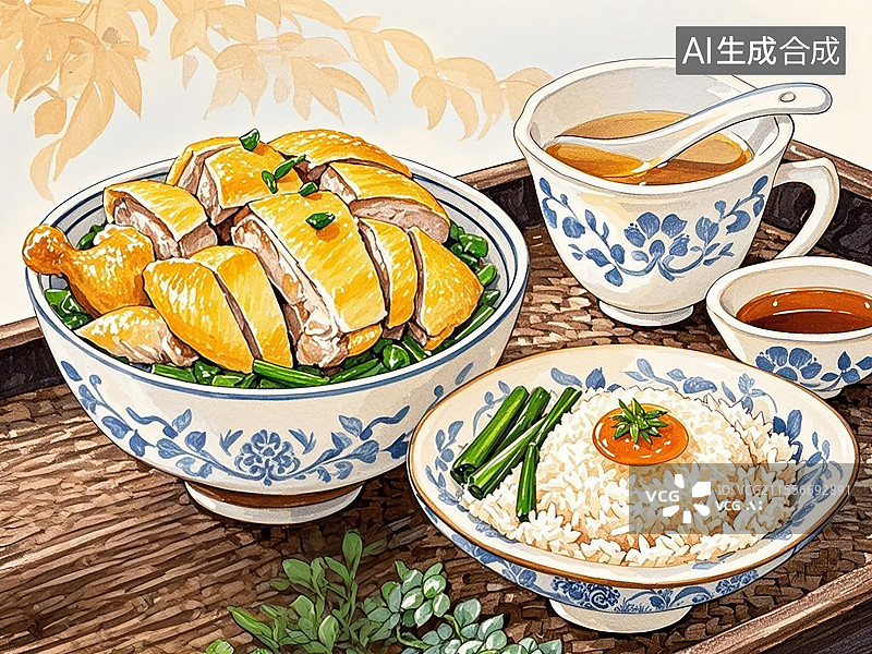 【AI数字艺术】传统美食海南文昌鸡饭（鸡油煮饭，东南亚源头）图片素材