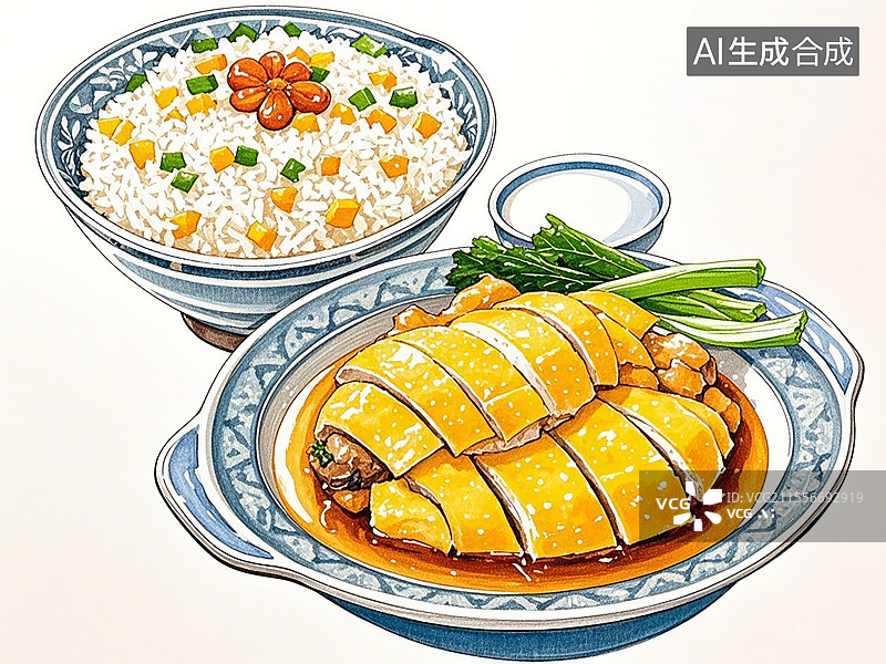 【AI数字艺术】传统美食海南文昌鸡饭（鸡油煮饭，东南亚源头）图片素材