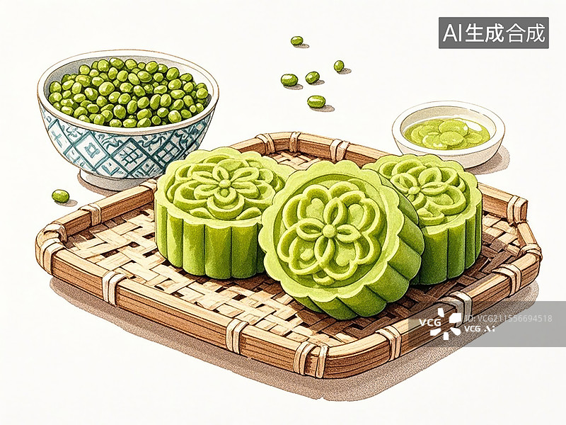 【AI数字艺术】传统美食绿豆糕图片素材