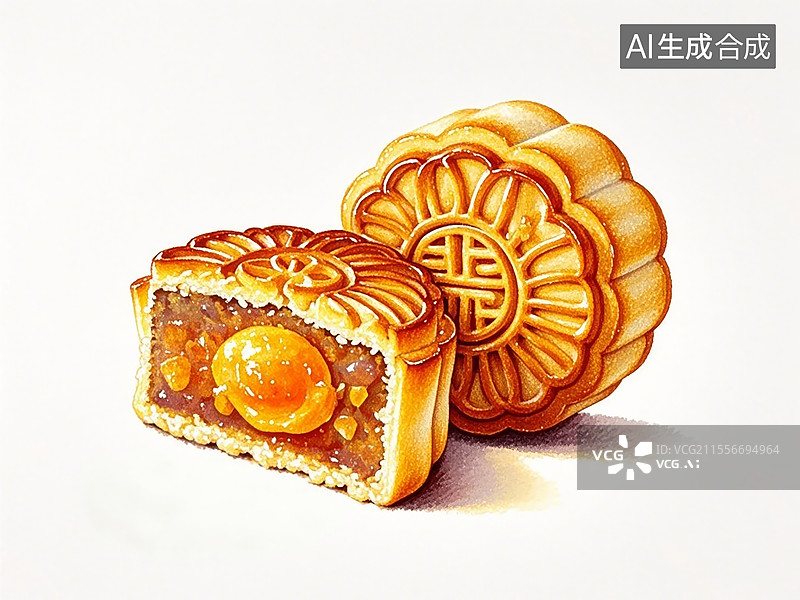 【AI数字艺术】传统美食莲蓉月饼图片素材
