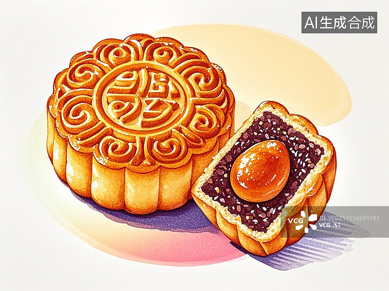 【AI数字艺术】传统美食豆沙月饼图片素材