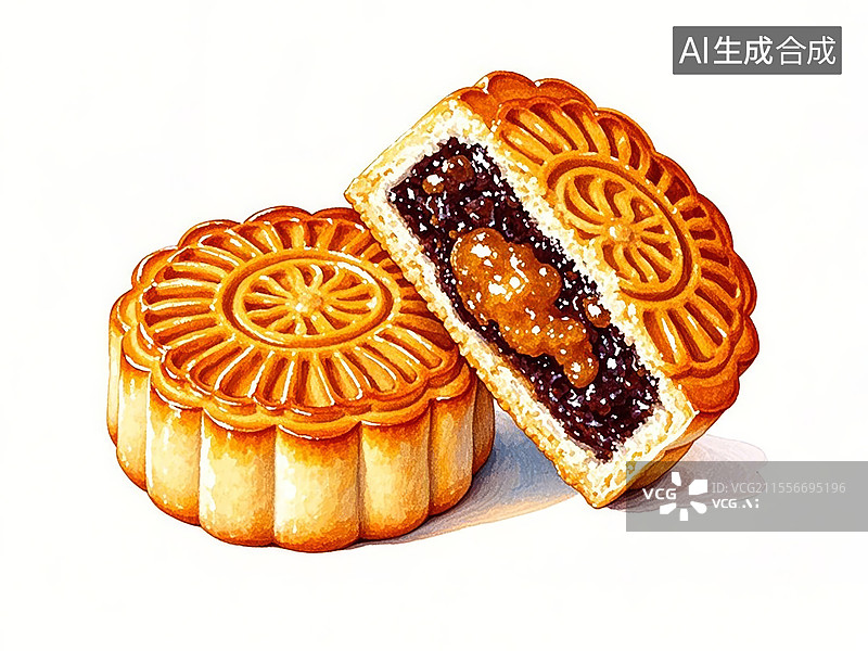 【AI数字艺术】传统美食豆沙月饼图片素材