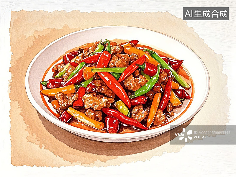 【AI数字艺术】传统美食辣椒炒肉图片素材