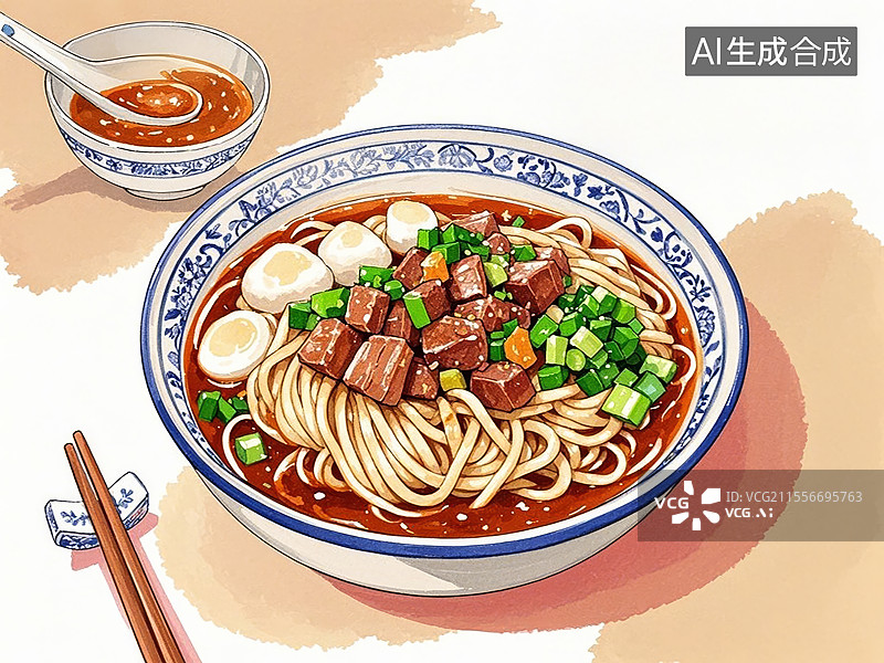 【AI数字艺术】传统美食陕西榆林羊肉臊子剁荞面（粗粮荞面配浓汤）图片素材