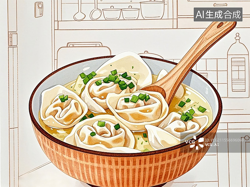 【AI数字艺术】传统美食馄饨图片素材
