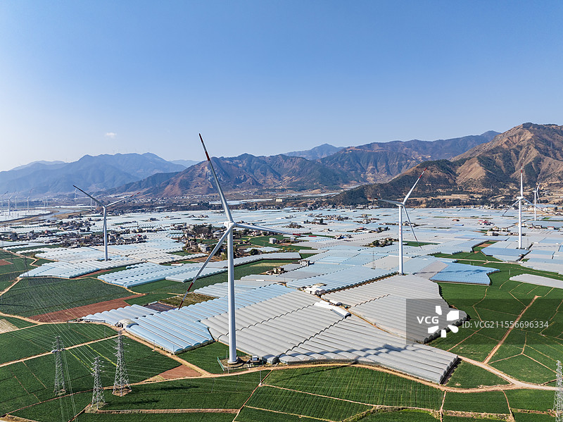 四川凉山州德昌县田园风光风力发电大棚果蔬美丽乡村图片素材