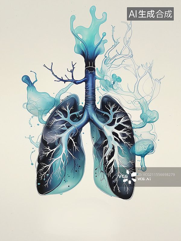 【AI数字艺术】卡通手绘肺部健康医疗插画，水彩画全国护肝日插画，手绘水彩肌理肺部创意插画背景配图 竖版图片素材