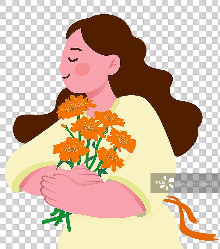 女孩捧着花图片素材