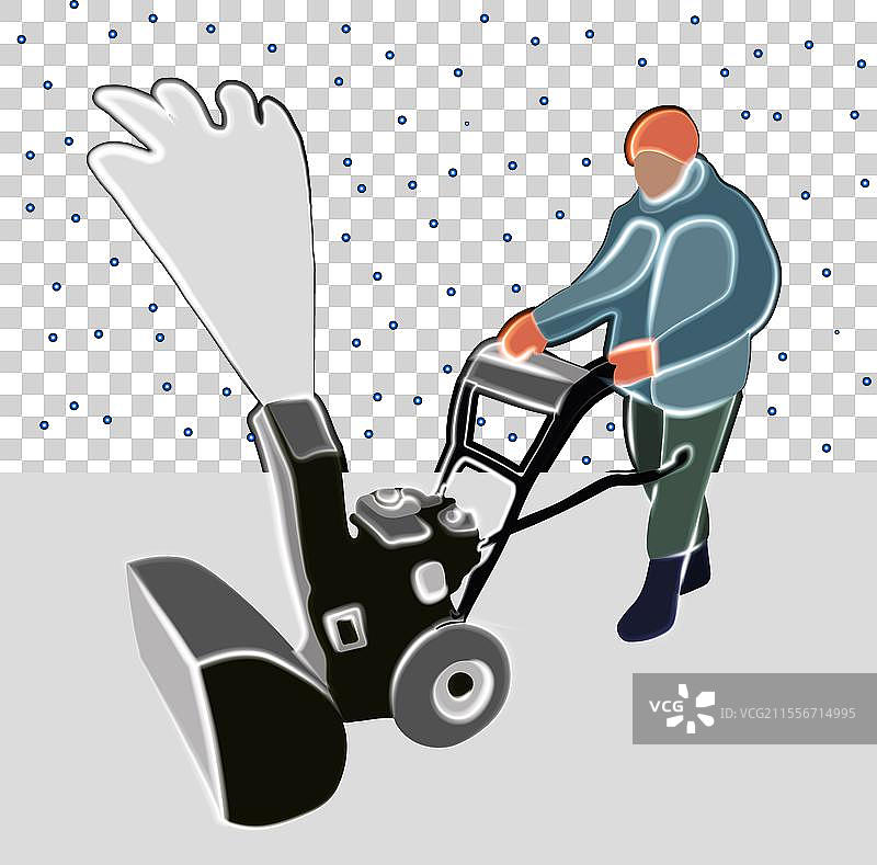 一名男子正在用雪犁清除积雪图片素材