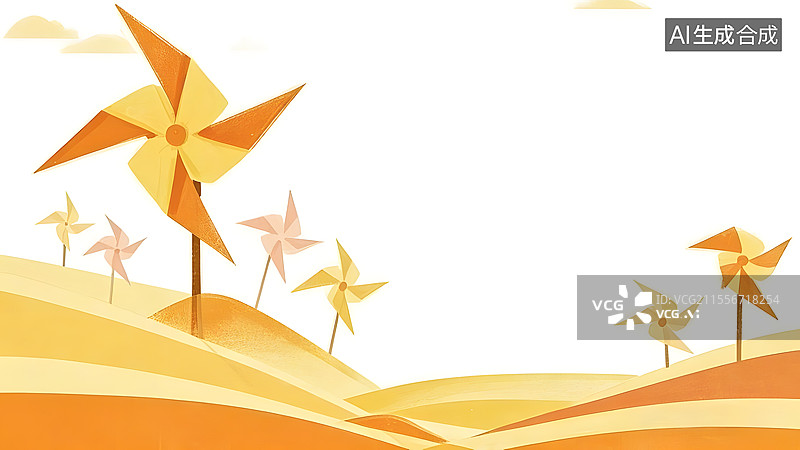 【AI数字艺术】2D卡通纸风车背景边框素材居左图片素材