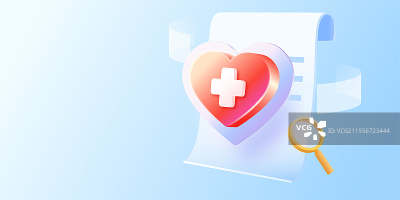 爱心十字医疗保险单保障与放大镜图片素材