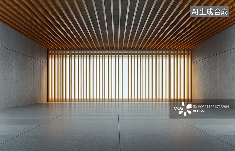 【AI数字艺术】木栅格屋顶现代空旷车库图片素材