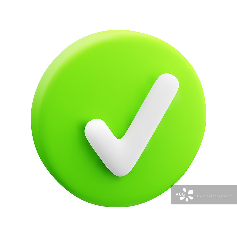 明亮绿色的3D卡通圆形按钮，带有白色元素图片素材