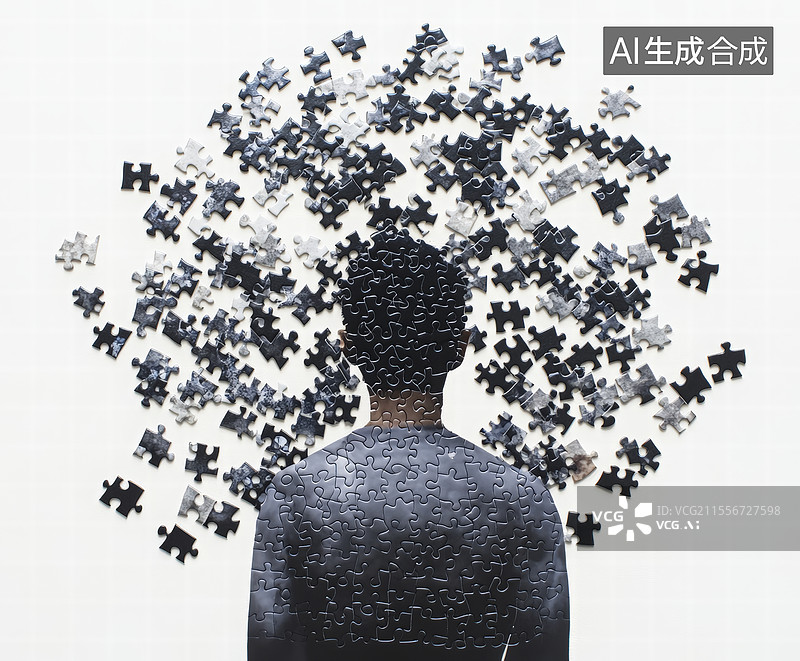 【AI数字艺术】拼图白色背景下有花的人的后视图图片素材