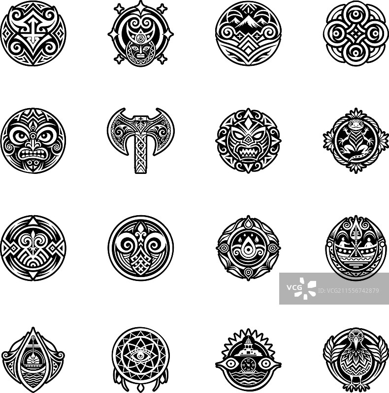 一组古代符号的图形风格图标图片素材