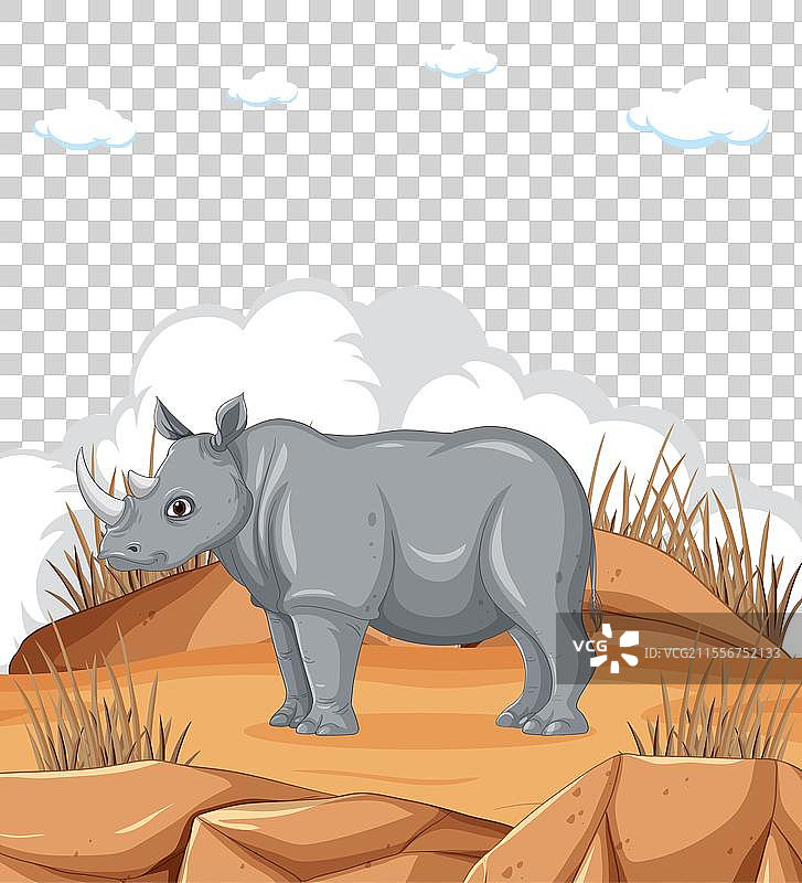 卡通犀牛站在草地悬崖上图片素材