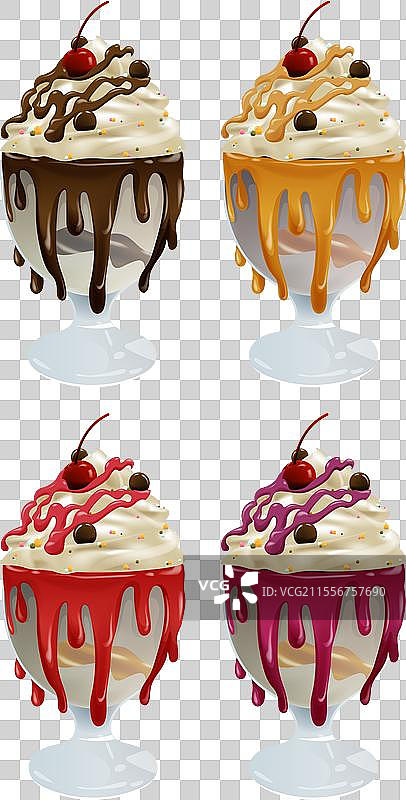 四种不同口味的冰淇淋圣代配料图片素材