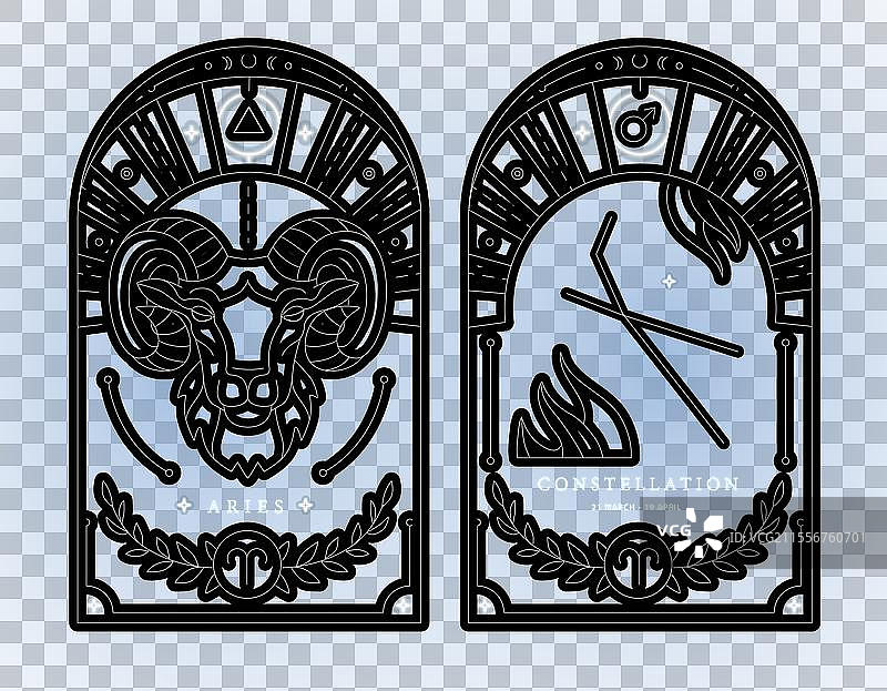 霓虹魔法卡片与白羊座星座符号图片素材