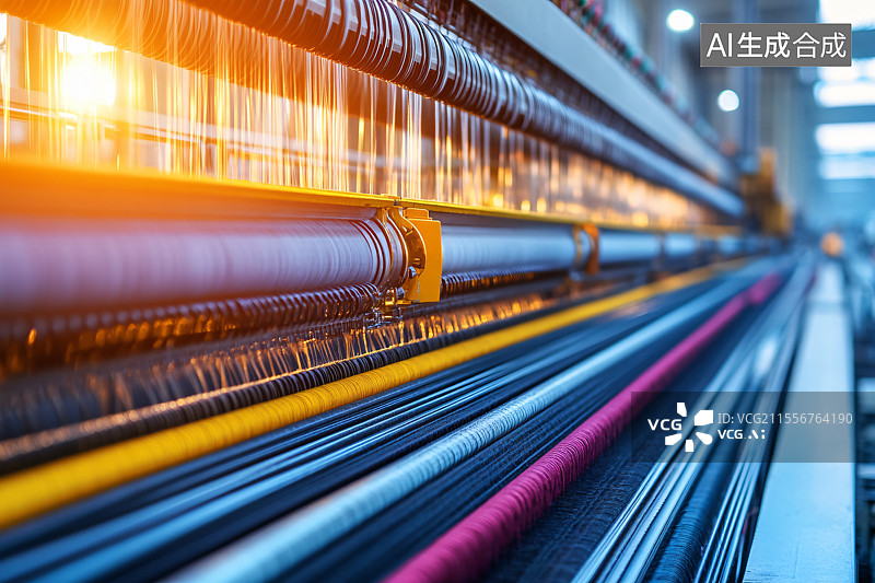 【AI数字艺术】一座织布厂，展示了纺织行业中使用的先进机器，突出了布料生产过程以及现代制造业创新的重要性。图片素材