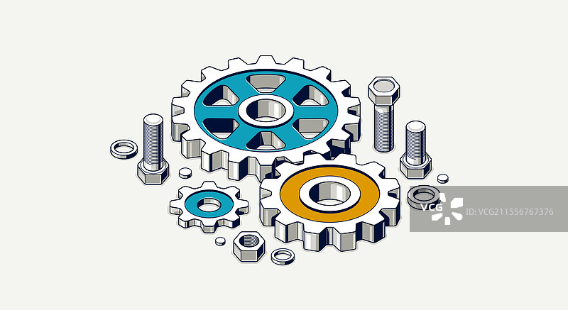 工业和制造概念中的齿轮和齿轮组图片素材
