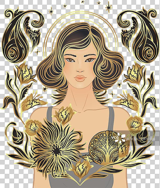 二十世纪二十年代的复古时尚魅力女孩（亚洲人）图片素材