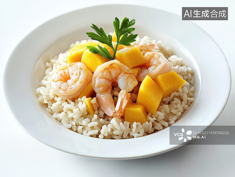【AI数字艺术】鲜虾芒果藜麦和米饭图片素材