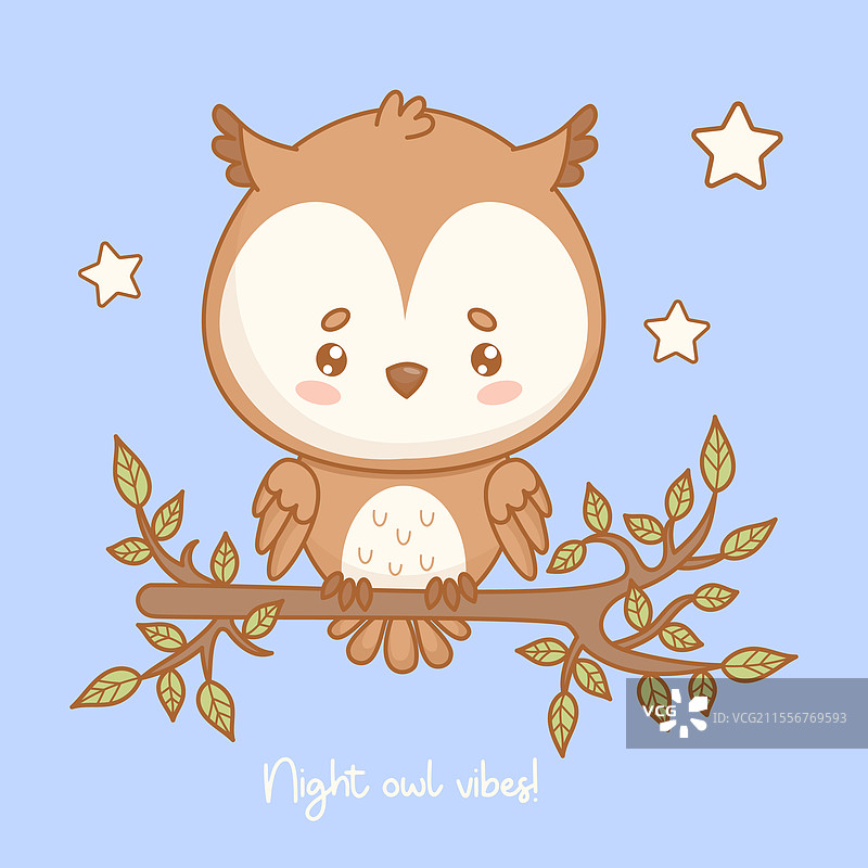 可爱的猫头鹰在树枝上，搞笑的卡通角色图片素材