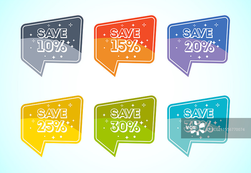 保存5%、10%、15%、20%、25%和30%折扣图标横幅图片素材