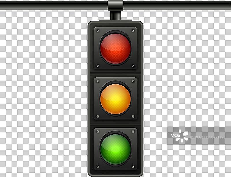 逼真的悬挂交通信号灯，显示绿色灯光图片素材