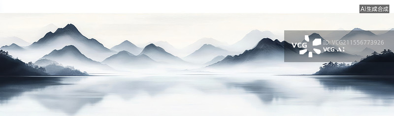 【AI数字艺术】极简风中式意境山水画图片素材