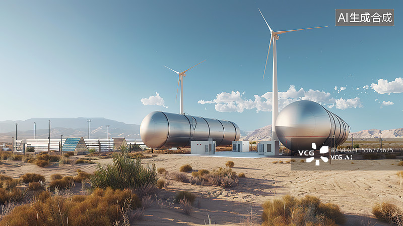 【AI数字艺术】风光制氢产业场景插画——清洁能源发电、储能、制氢图片素材