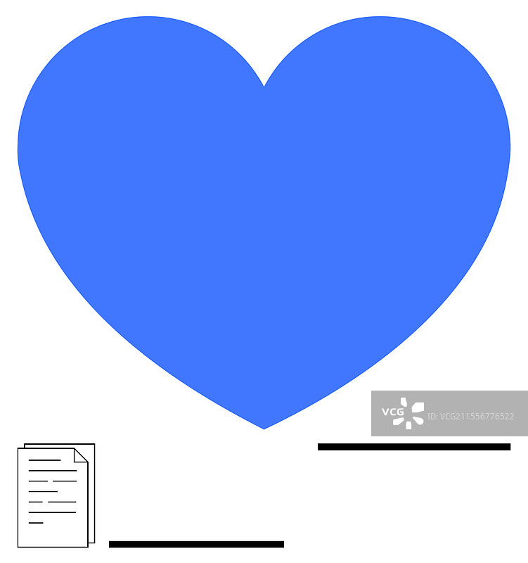 蓝色心形与文件和线条象征着图片素材