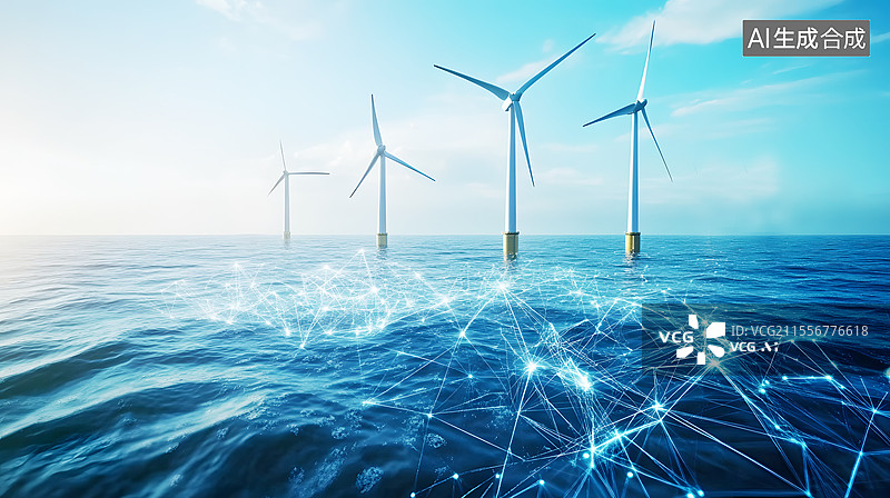 【AI数字艺术】AIGC：科技海上风力发电 绿色能源科技图片素材