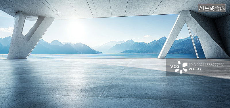 【AI数字艺术】场馆建筑和山脉背景图片素材