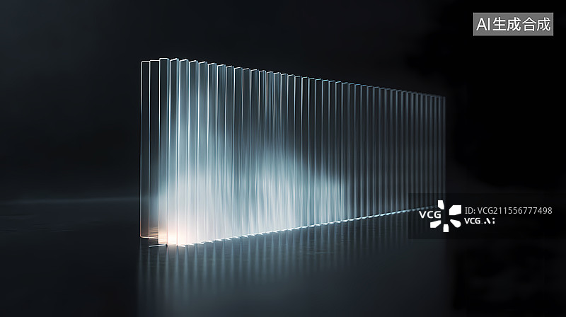 【AI数字艺术】黑色背景下发光的透明条形结构图片素材