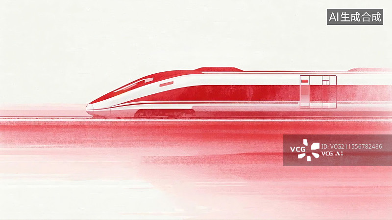 【AI数字艺术】红白相间高速行驶的高铁图片素材
