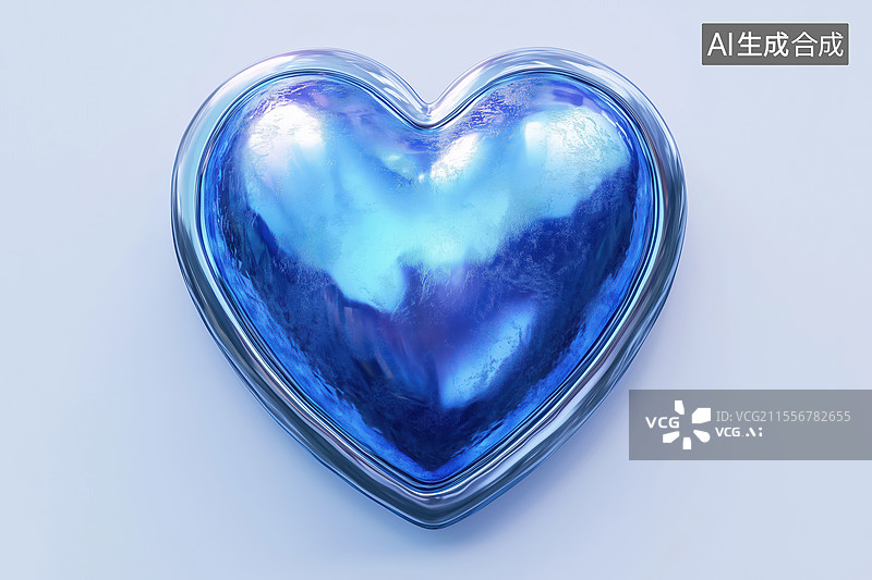 【AI数字艺术】白底铂金镶嵌的蓝色心型宝石饰品情人节礼物3D立体插画图片素材