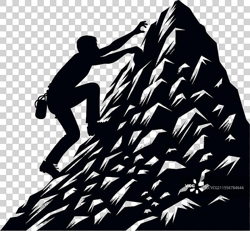 攀爬岩石坡道的人影图片素材